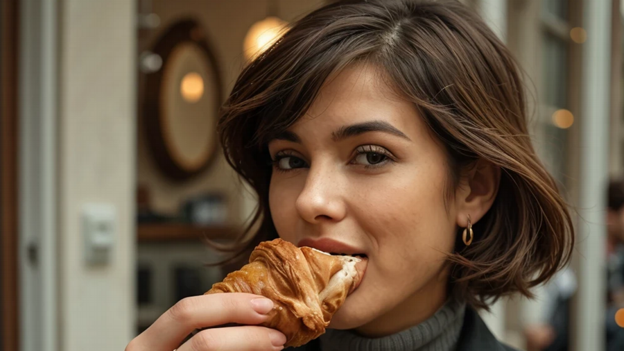 Mujer degustando un cruasán