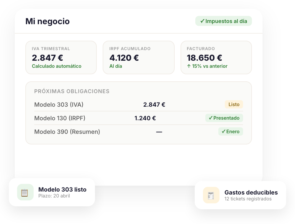 Dashboard claro del autónomo con Cruasan