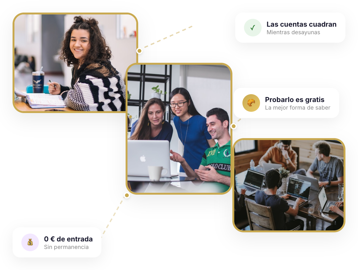 Profesionales desayunando mientras Cruasan concilia las cuentas automáticamente